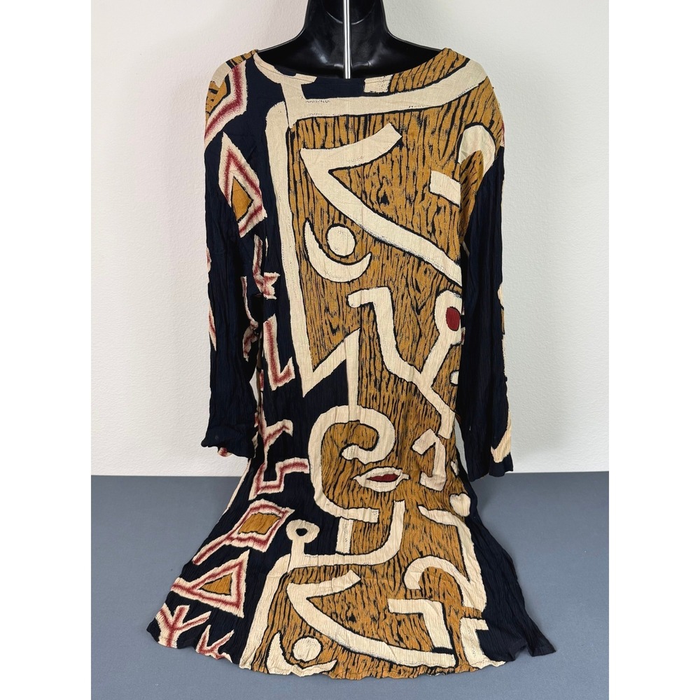 Gabrielle Women's Abstract Print Retro Batik Midi Dress Brown Black Size 20